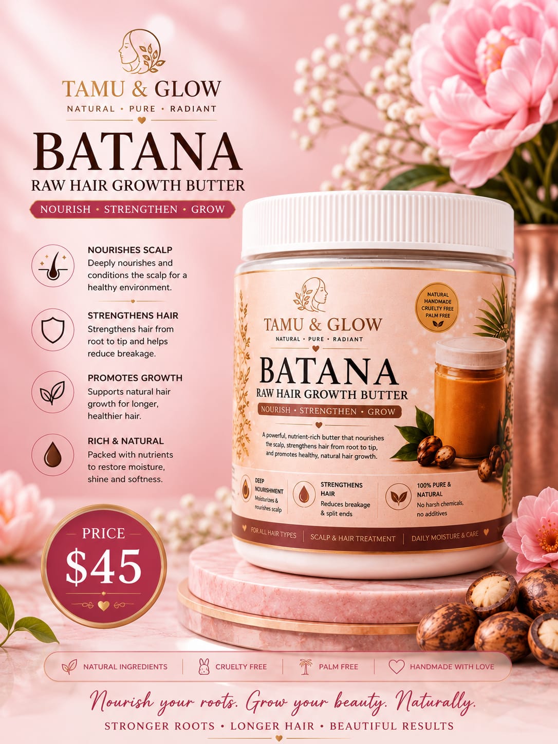 Tamu & Glow Batana Raw Hair Growth Butter jar — nourishes scalp and promotes hair growth