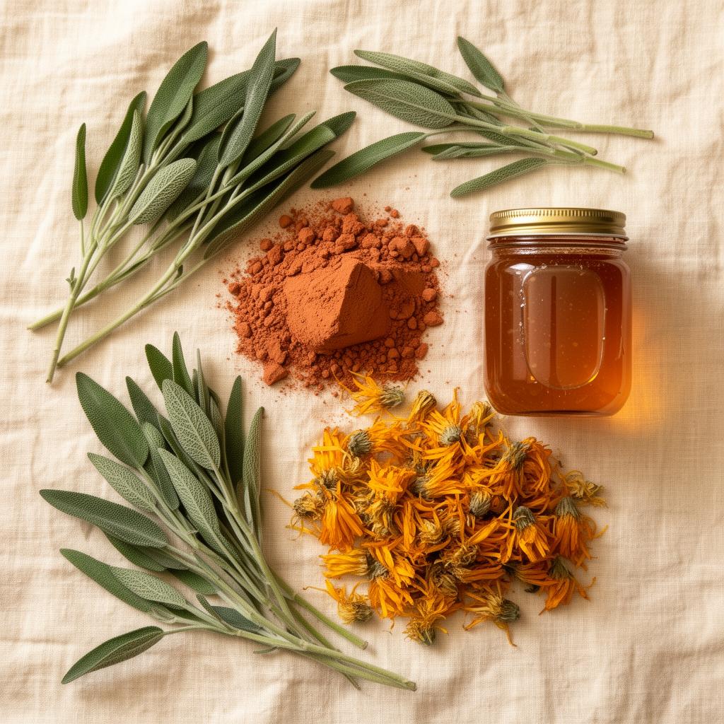 Botanical ingredients flat lay